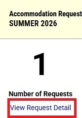 tile states that there is “1” number of request. Underneath the number of requests, “view request detail” has a red box around it.