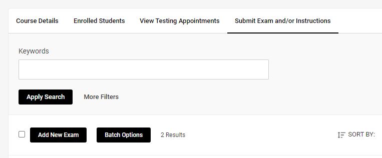Submit Exam and/or Instructions page with 