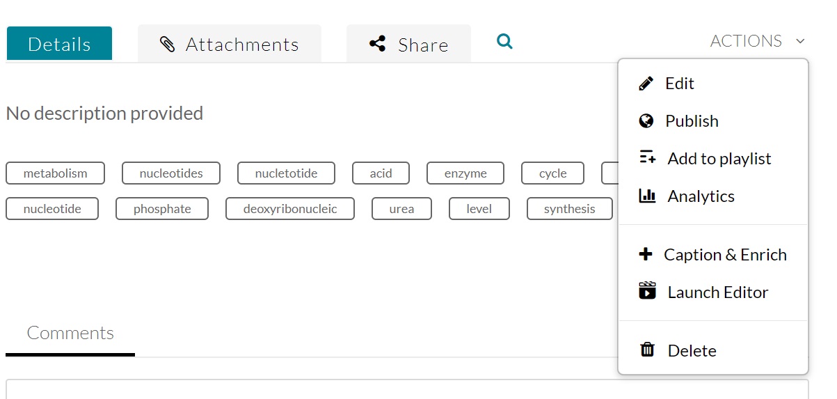 Edit button on the actions page